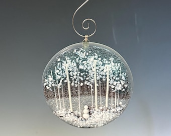 Fused glass ornament scenes for Christmas or to enjoy all year.  Handmade from an original design and signed by the artist.
