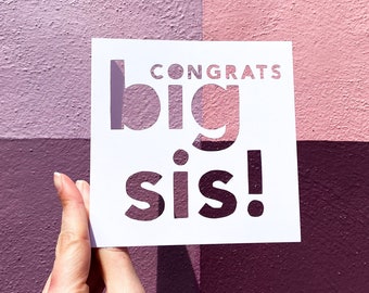 Big Sister Card, Gift for New Sibling, New Baby Arrival, Toddler Girl Gift, Gift from New Baby, Congratulations Card, Hand Cut Card