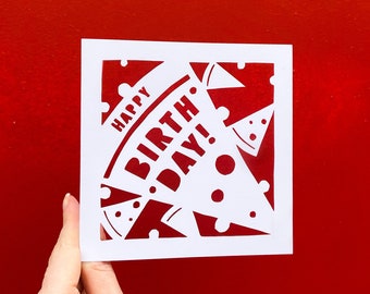 Pizza Birthday Card, Pizza Party for Kids, Pizza Lover Gift, Birthday Card for Him, Gift for Dad, Birthday Card for Kids, Hand Cut Card