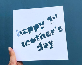 Happy First Mother's Day Card, Card from Baby, Gift from Husband, 1st Year Mom Present, Hand Cut Greeting Card for First-Time Mom