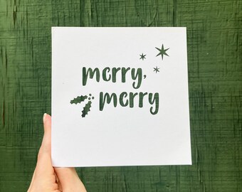 Christmas Holiday Greeting Card, Merry Merry Christmas, Xmas Gifts, Christmas Card for Boyfriend, Neighbor Card, for Employee, Hand Cut Card