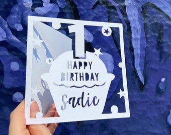 Cupcake Birthday Card, Sweet 16 Gift for Girl, Custom Card, 1 Year Old Birthday, Card for Kids, Niece Gift, Personalized, Hand Cut Card