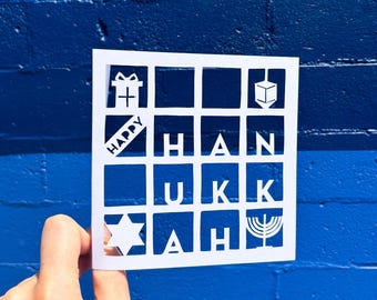 Jewish Greeting Card, Happy Chanukah, Holiday Gift, for Friend, Jewish Star, Hanukkah Menorah, Dreidel, Jewish Gift for Women, Hand Cut Card