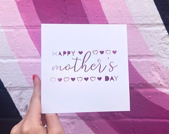 Mother's Day Greeting Card, Gift for Mama, Handmade Hearts Card for Her, Present from Son, I Love You Mom, Hand Cut Card from Daughter