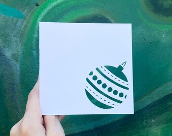 Christmas Ornament Card, Merry Christmas, Xmas Tree, Happy Holidays Card, Seasons Greetings, Handmade Christmas Gift, Hand Cut Card