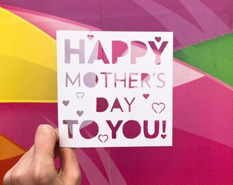 Happy Mother's Day to You Card, Simple Greeting Card, Card for Mother, Gift from Son and Daughter, I Love You Mother's Day Hand Cut  Card
