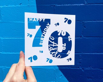 Personalized Birthday Card, Custom Birthday Card for Women, Milestone Birthday Gift, 70th Birthday, Age Card, 50th Birthday, Hand Cut Card