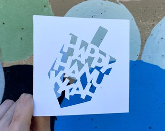 Happy Hanukkah Cards, Hanukkah Dreidel, Chanukah Gifts, Jewish Gifts, Chanukah Card, Happy Holidays Card, Jewish Holiday Card, Hand Cut Card