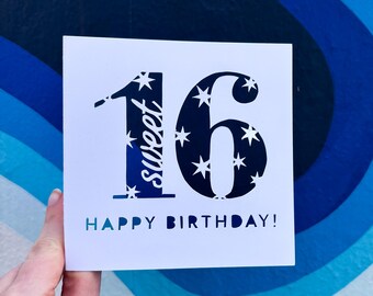 Sweet 16 Card for Granddaughter, Teenage Girl Gift, 16th Birthday Gift, Niece Birthday Card, Sweet Sixteen Gift for Girl, Hand Cut Card