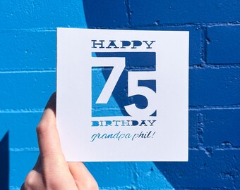 Custom Birthday Card, 90th Birthday Card for Him, Personalized Birthday Gift, 75th Birthday Card for Woman, Grandpa Birthday, Hand Cut Card