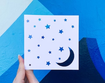 Just Because Card, Simple Greeting Card, Baby Shower Card for Mom, Moon and Stars Card, Hand Cut Cards for Kids, Simple Gift for Women