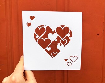 Galentine's Day Card, Card for Best Friend, Vday Gift for Him, Heart Artwork, Valentine's Day Daughters, Heart Collage, Hand Cut Card