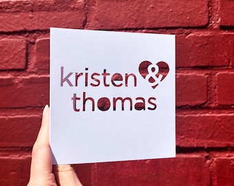 Card for Couple, Personalized Wedding Gift, Bridal Shower, Congratulations Card, Engagement Card, Custom Card for Wedding, Hand Cut Card