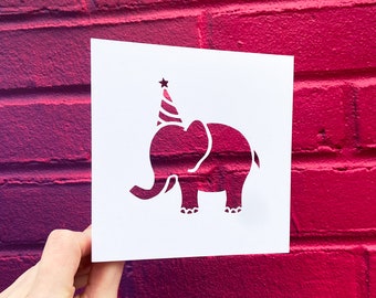 Birthday Elephant Card, Birthday Greeting Card, Bday Gift for Kids, Zoo Party Card, Card for 1st Birthday, Card for Son, Hand Cut Card