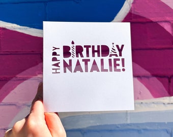 Personalized Birthday Card, 75th Birthday, Custom Name Birthday, Gift for Birthday Woman, Birthday Card for Friends, Hand Cut Card