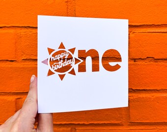Handmade 1st Birthday Card, First Trip Around the Sun, You are My Sunshine Party, One Year Old Girl Gift, Birthday Boy Card, Hand Cut Card