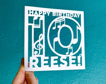 Music Birthday Card, Gift for Singer, Personalized Cards, Custom Name Card, Concert Gift, Music Note Card, Broadway Gift, Hand Cut Card