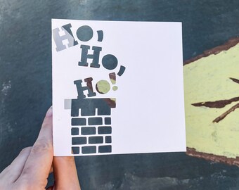 Santa Card, Ho Ho Ho, Christmas Gift for Coworker, Kid Christmas Gift, Xmas Gift, Happy Holidays Card, Merry Christmas Card, Hand Cut Card