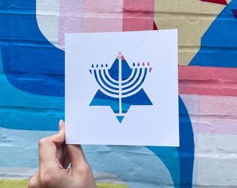 Hanukkah Menorah Greeting Card, Gift for Friend, Happy Holidays, Happy Chanukah Jewish Star Card, Present for Family, Hand Cut Card