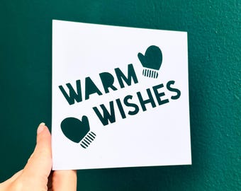 Warm Wishes, Happy Holidays Greeting Card, Merry Christmas, Happy Hanukkah, Card for Kid, Holiday Gift for Her, Mittens, Hand Cut Card