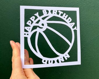 Basketball Birthday Card, Gift for Him, Personalized Bday Cards, Sports Party, Kids Birthday Present, Bball, Sports Card, Hand Cut Card
