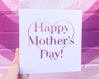 Happy Mother's Day Heart Card, Love You Mom, Mother's Day Card for Grandma, Simple Card for Mama, Linear Heart Hand Cut Greeting Card