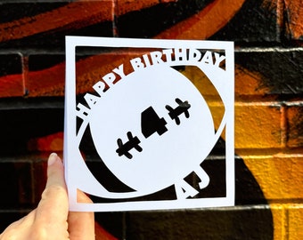 Football Birthday Card, Personalized Birthday Card for Him, Gift for Football Player, Birthday Gift for Boy, Custom Name Card, Hand Cut Card