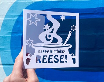 Magical Birthday Card, Potions, Spooky Cauldron, Halloween Birthday, Personalized Card, 10th Birthday, Witches and Wizards, Hand Cut Card
