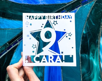 Birthday Star Card, Custom Birthday Card, Superstar Gift, Personalized Card, 10th Birthday Card, Kids Card, Gift for Girl, Hand Cut Card
