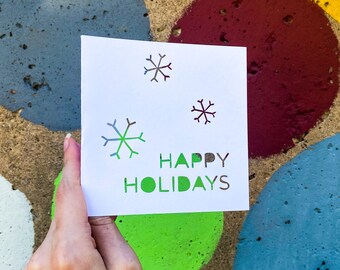 Snowflake Card, Happy Holidays Card, Happy Hanukkah, Christmas Gift for Her, Holiday Gifts, Snowflake Art, White Christmas, Hand Cut Card