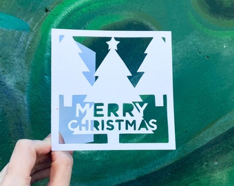 Christmas Trees Card, Gift for Family, Xmas Present, Christmas Tree, Happy Holidays Card, Merry Christmas Greeting Card, Hand Cut Card