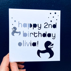 Rubber Duck Card, 1st Birthday Gift, Personalized Birthday Card, Rubber Duck Theme Party, Custom Birthday Card, Card for Kids, Hand Cut Card