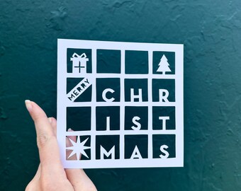 Merry Christmas Card, Christmas Cheer, Card for Mom, Xmas Gifts for Women, Blank Christmas Card, Holiday Gift for Client, Hand Cut Card