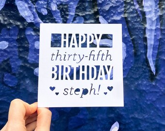 Custom Birthday Card, Personalized Birthday Card for 5 Year Old Girl, Card for Friend, 25th Birthday, Best Friend, Hand Cut Greeting Card