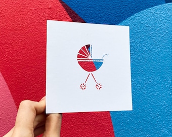 Baby Carriage Card, Baby Shower Gift for Mom, New Baby Gift for Mom and Dad, First Time Mom Gift, Expecting Parents Gift, Paper Cut Card