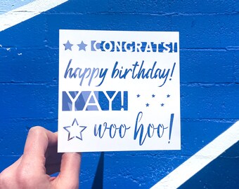 Congratulations Card, Happy Birthday Card, Retirement Gift, Birthday Card for Him, New Job Card, Yay, Card for Friend, Hand Cut Card