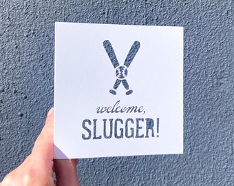 Baby Shower Card, Little Slugger Baby Shower, New Baby Gift, Baby Shower Card for Boy, Baseball Baby Gift, New Parents Gift, Hand Cut Card