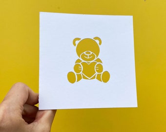 Baby Shower Card, Teddy Bear Heart, Valentine's Day Card for Kid, Teddy Bear Baby Shower, New Mom Gift, New Baby, for Kid, Hand Cut Card