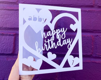 Custom Birthday Card with Hearts, Personalized Card for Birthday Card, Gift for 1st Birthday, Happy Birthday, Card for Kids, Hand Cut Card
