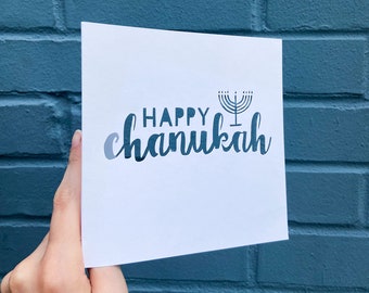 Happy Hanukkah Card, Menorah Card for Chanukah, Gift for Her, Hanukah Card for Mom, Jewish Greeting Card, Happy Holidays, Hand Cut Card