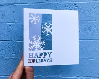 Snowflake Card, Seasons Greetings, Happy Holidays Card, Gift for Christmas Party, Chanukah Card, Happy Hanukkah, Snow Art, Hand Cut Card
