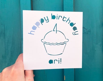 Cupcake Bday Card, Personalized Birthday Card, Birthday Girl Gifts, 1st Birthday Card for Daughter, Birthday Gift for Kid, Hand Cut Card