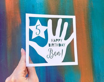 5th Birthday Card Girl, Custom Birthday Gift, 5 Year Old Boy Gift, Personalized Card, Card for Kids, High Five Birthday, Hand Cut Card