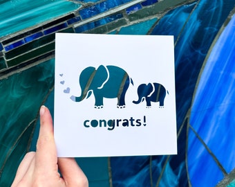 Congratulations New Baby Card, Elephant Mom and Baby Card, Gift for New Parents, Baby Shower Congrats Card, Baby Arrival, Hand Cut Card