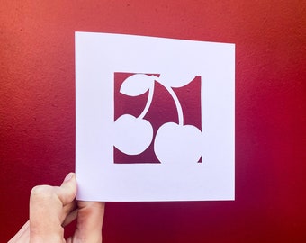 Cherry Card, Armchair Expert, Just Because Card, Ding Ding Ding, Fruit Card, Card for Friend, Simple Note Card, Armcherry, Hand Cut Card