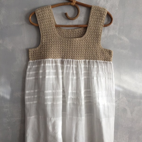 Crochet tunic  : cotton fabric crochet ,French white cotton