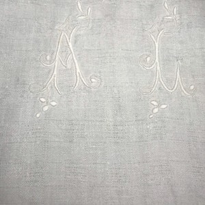 Shabby white tablecloth , on a damasked linen fabric checked pattern , handmade embroidered AL , 53X49 inches image 7