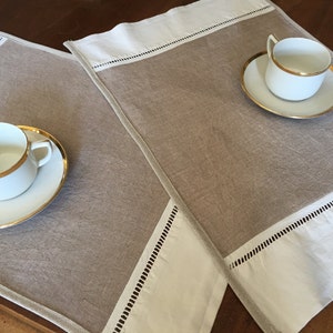 2 place mat, linen et cotton , drap ancien français, jour échelle image 1