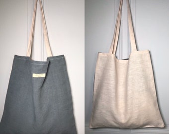 Tote bag: gray and light pink linen