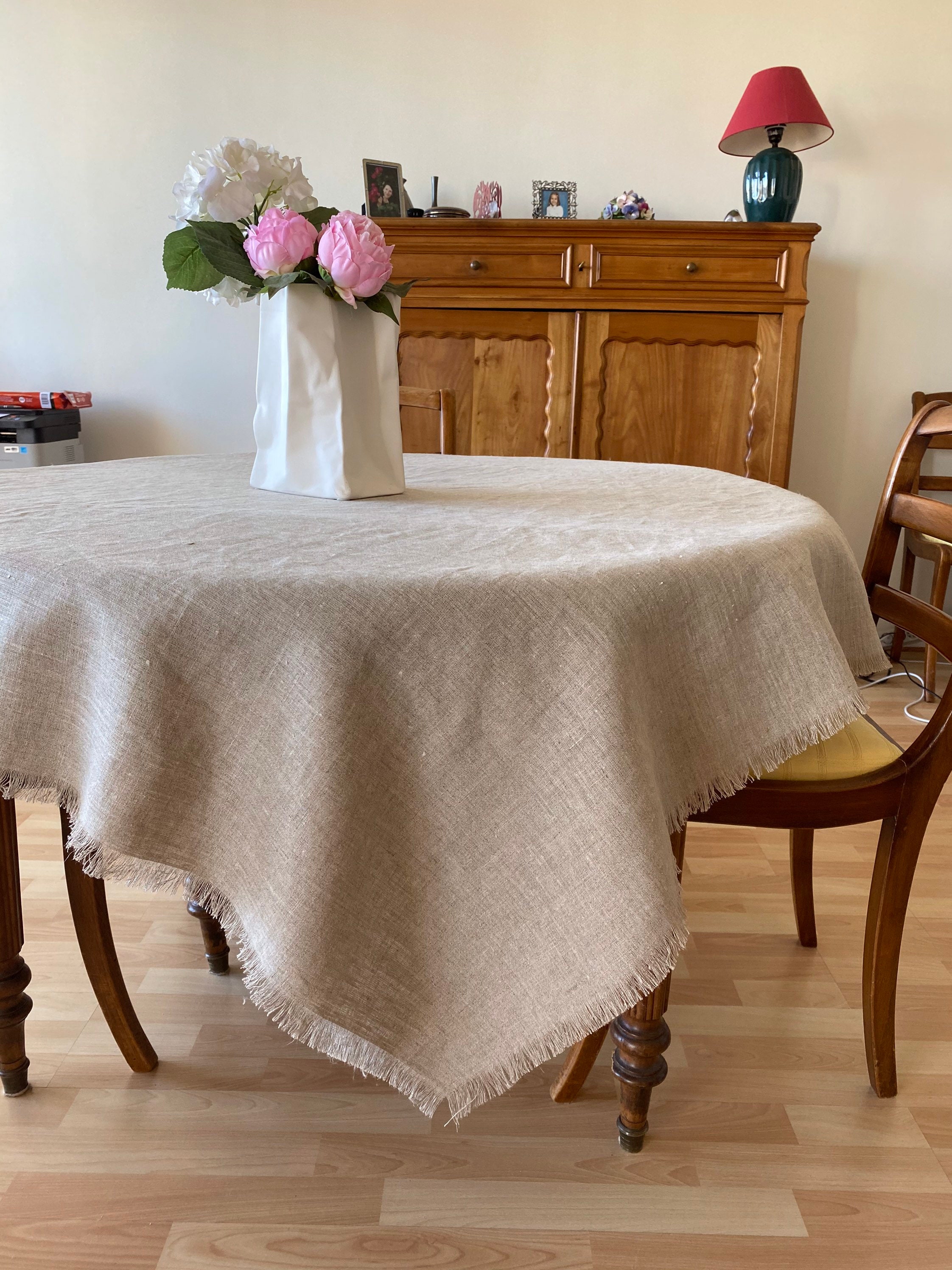 Nappe, Tablecloth 100% Linen Fabric, Fringed, Frangée 150 cm